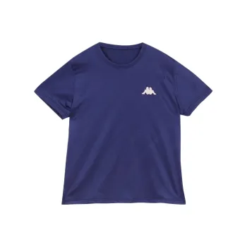 Kappa T-Shirt Women's Light Blue Base With Dark Blue Script Floral Pattern