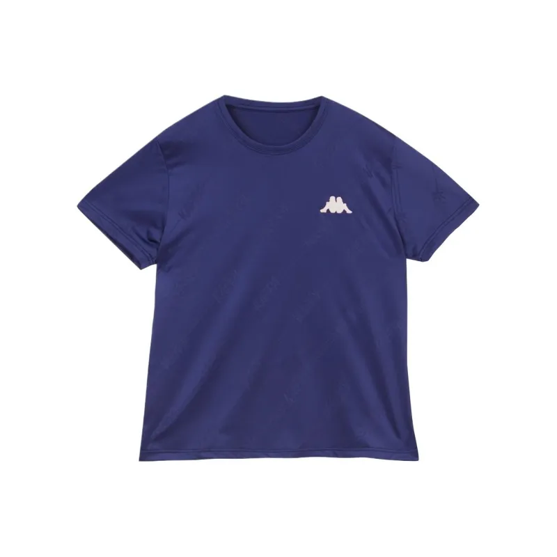 Kappa T-Shirt Women's Light Blue Base With Dark Blue Script Floral Pattern-0
