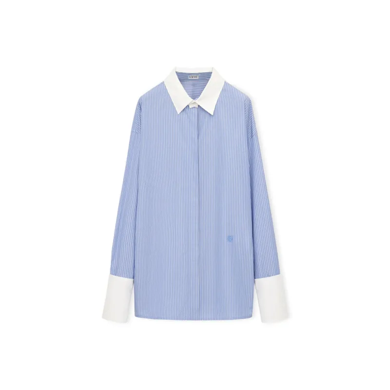 LOEWE Women's Stripe Long Cotton Shirt Blue/White-0