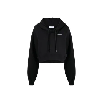 OFF-WHITE Logo Printed Cropped Drawstring Hoodie