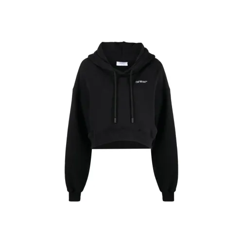 OFF WHITE Logo Printed Cropped Drawstring Hoodie