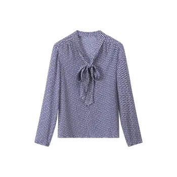 H YXIANG Shirt Women's Blue White Oval