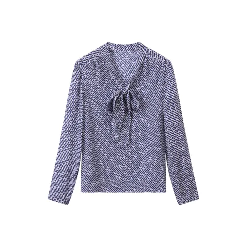 H YXIANG Shirt Women's Blue White Oval