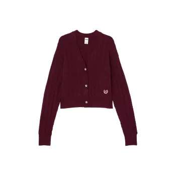 Victoria's Secret PINK Collegiate Cable Knit Cropped Cardigan/Wild Rose Knitwear Women's Wild Rose