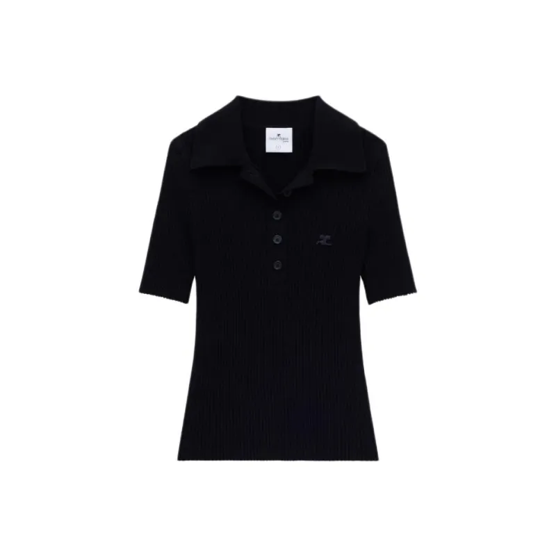 COURREGES Iconic Ribbed knit Polo Shirt-0