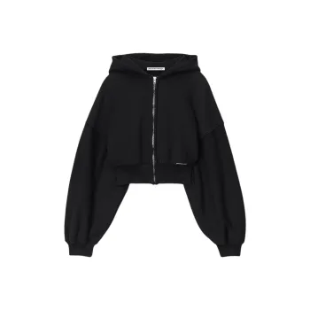 Alexander Wang Branded Seam Label Cropped Zip Up Hoodie Faded Black