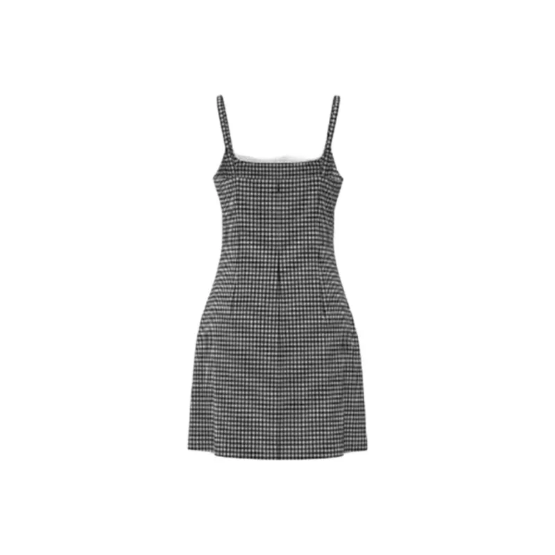 URBAN REVIVO Slip Dress Women's Pitch Black Gray Plaid-1