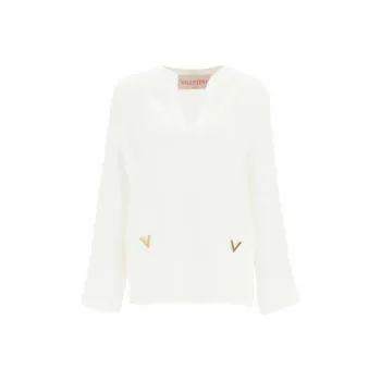 Valentino VLogo Plaque V-Neck Blouse