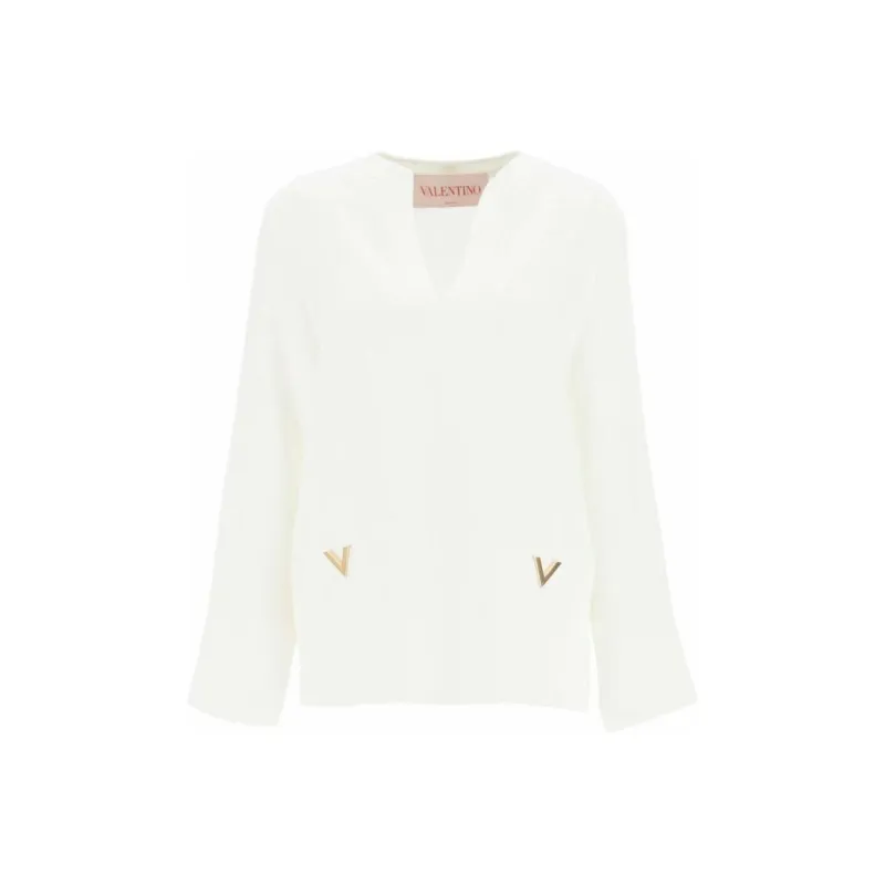 Valentino VLogo Plaque V-Neck Blouse-0