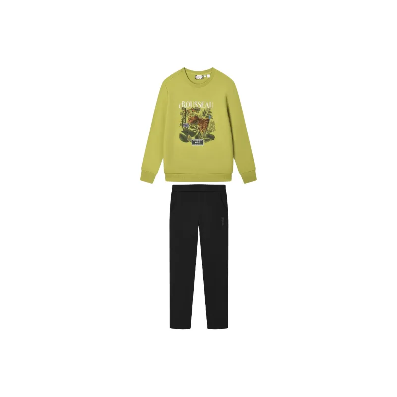 FILA Casual Sportswear Men Set Emerald Green Top+Black Pants-0