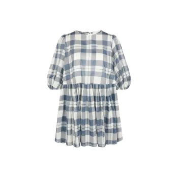 Selkie Collection SS24 Shirt Women's Navy Blue With White Plaid Tea Towel Print