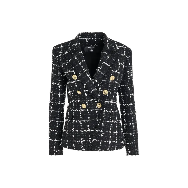 BALMAIN Check Tweed 6-Button Jacket-0