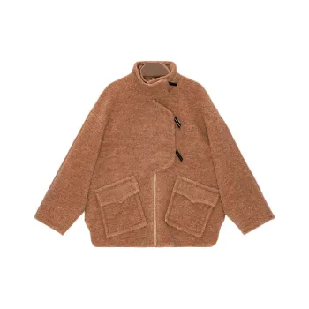 GANNI Brown Boucle Wool Shoulder Jacket Jackets Coats Women's Brown