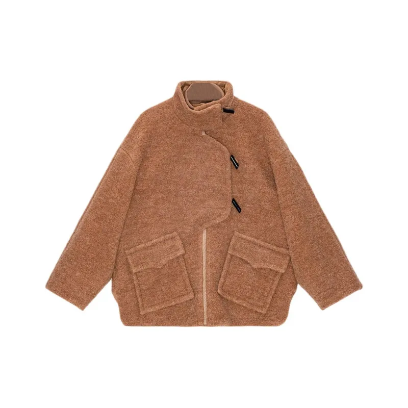 GANNI Brown Boucle Wool Shoulder Jacket Jackets Coats Women's Brown-0