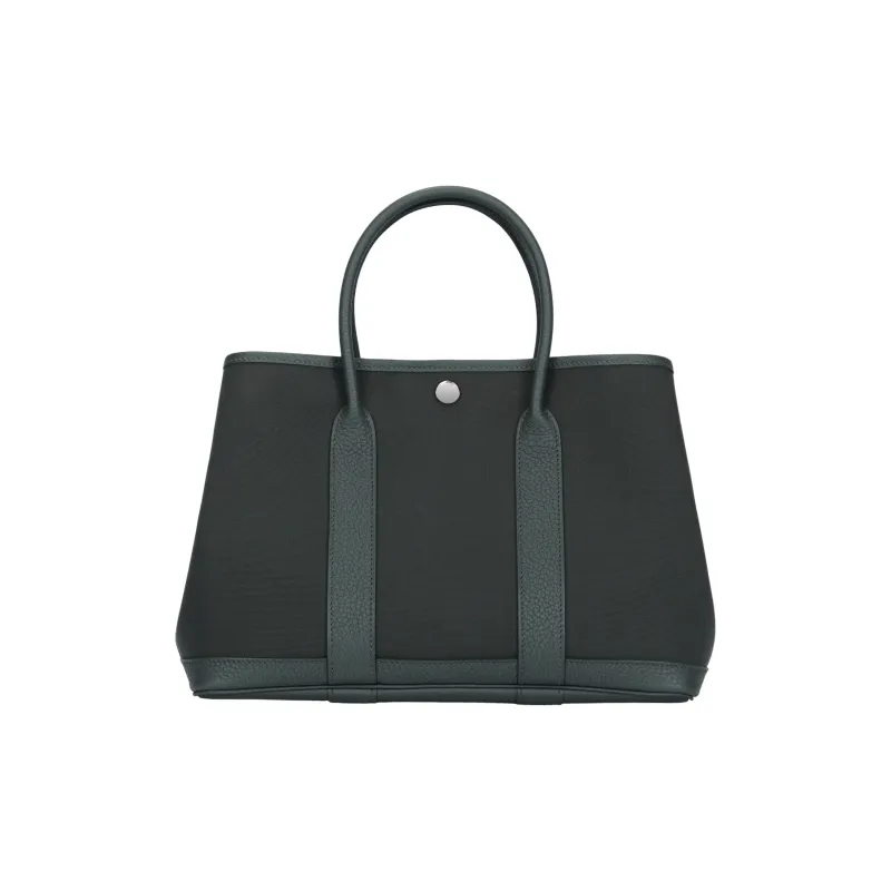 HERMES Garden Party Canvas With Negonda Calfskin Handbag Regular Women's Green & Black-2