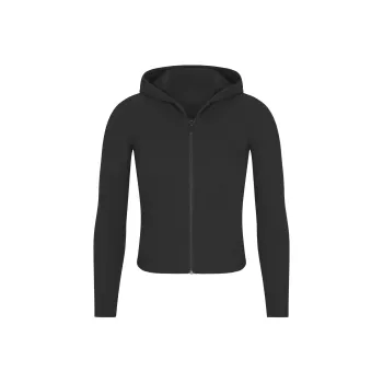 SKIMS FW24 Cotton Collection COTTON RIB ZIP UP HOODIE Sweatshirt Women's SOOT/Smoke Gray