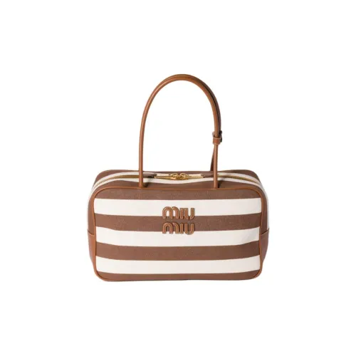 MIU MIU Beau Cotton With Polyester Handbag Women's Dark Brown & Natural