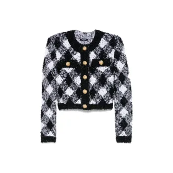 BALMAIN Vichy Tweed Short Jacket