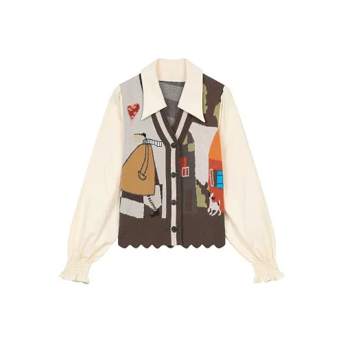 ELF SACK Vintage Print Mock Two Piece Knitwear Women's