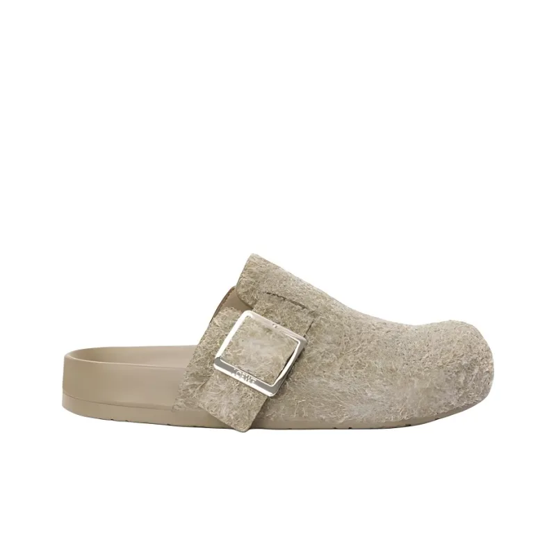 LOEWE Ease Buckle Rubber Sole Odor Resistant Closed Toe Slippers Women's Khaki Green-1