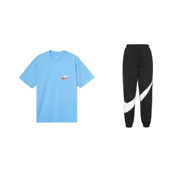 Nike Casual Sportswear Men Clothing Set Blue Top+Black Pants