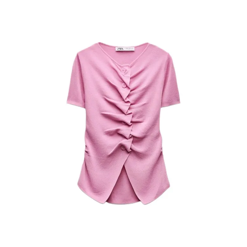 ZARA Regular T Shirt Women's Pink-0