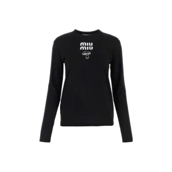 MIU MIU Drop Shoulder Sleeve T Shirt Women's Black