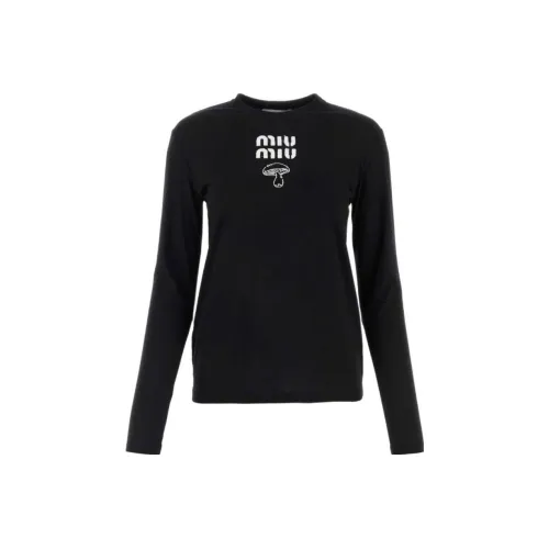 MIU midi miu Drop Shoulder Sleeve T Shirt Women's Black