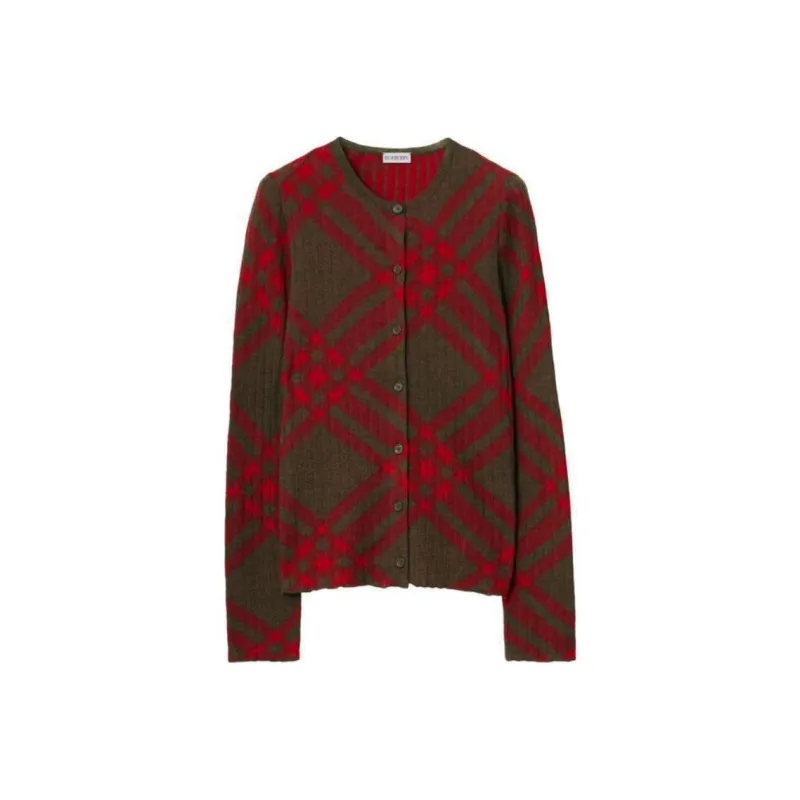 Burberry Checked Crewneck Button Up Cardigan-0