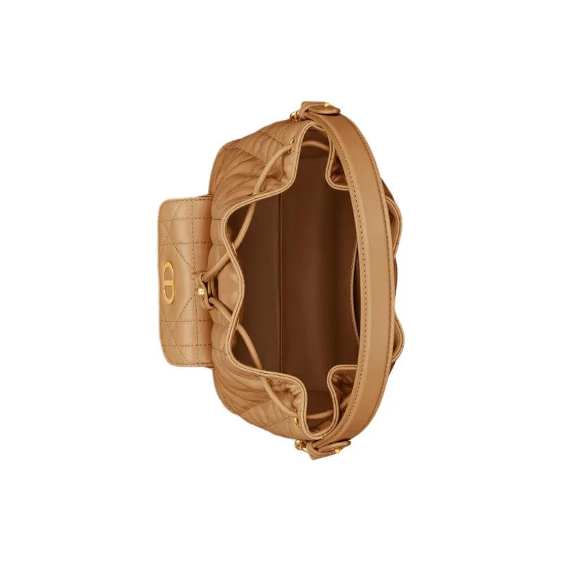DIOR Caro Sheepskin Bucket Bag, Shoulder Bag, Crossbody Bag, Handbag Small Size Women's Camel-1