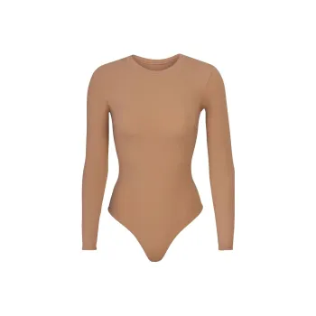 Skims Swim Long Sleeve One Piece Ochre