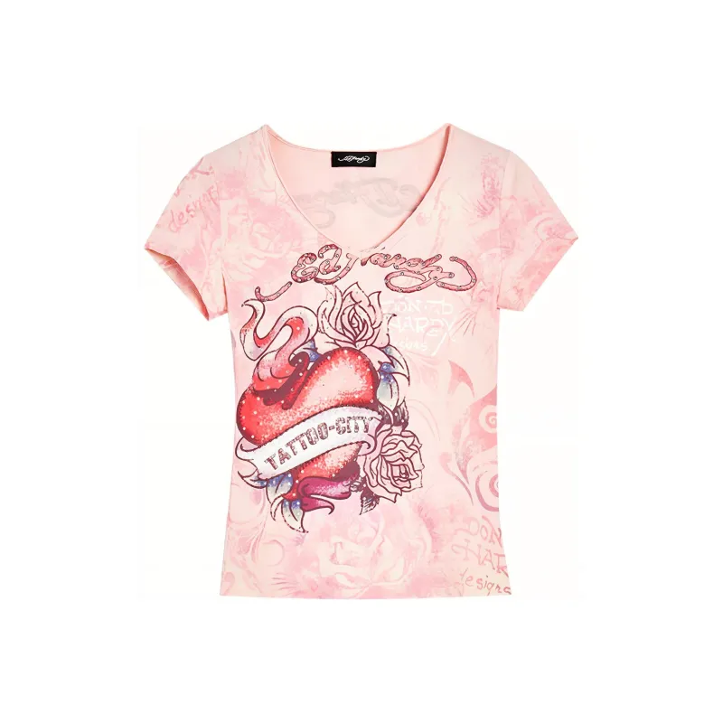 Ed Hardy T Shirt Women's Cherry Blossom Pink-0