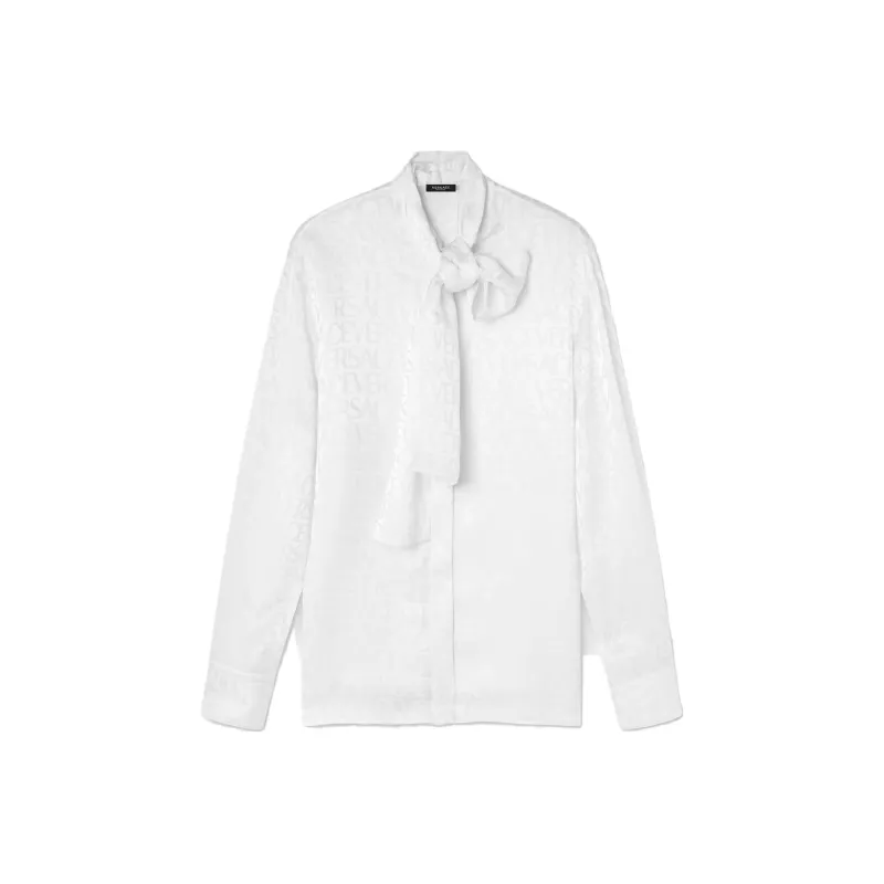 VERSACE Allover Logo Patterned Satin Shirt-0