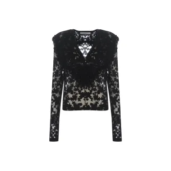 PHILOSOPHY DI LORENZO SERAFINI Floral Motif V Neck Semi Sheer Blouse