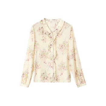 H-YXIANG Shirt Women's Rice Beige Bouquet