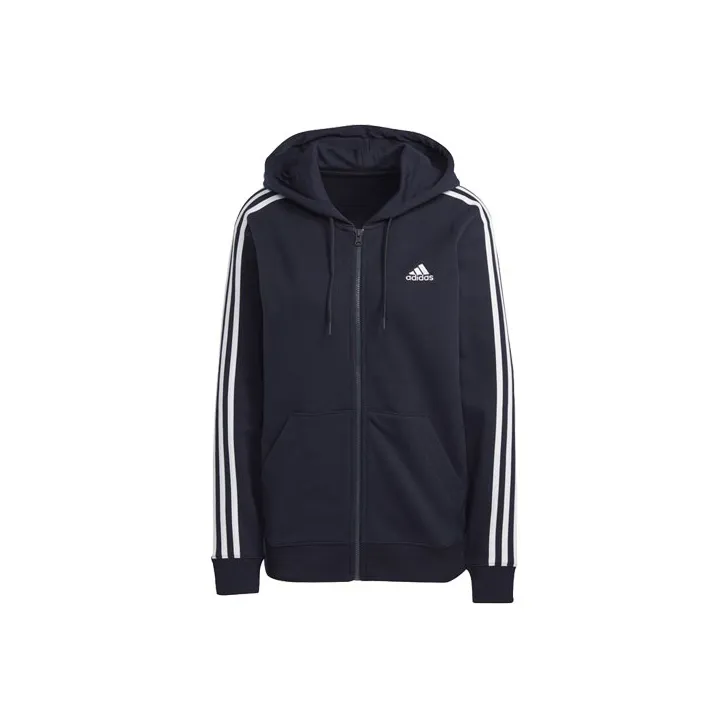 Adidas Essential Essentials 3 Stripes French Terry Regular Full Zip Hoodie Jackets Coats Women's Ink Blue-0