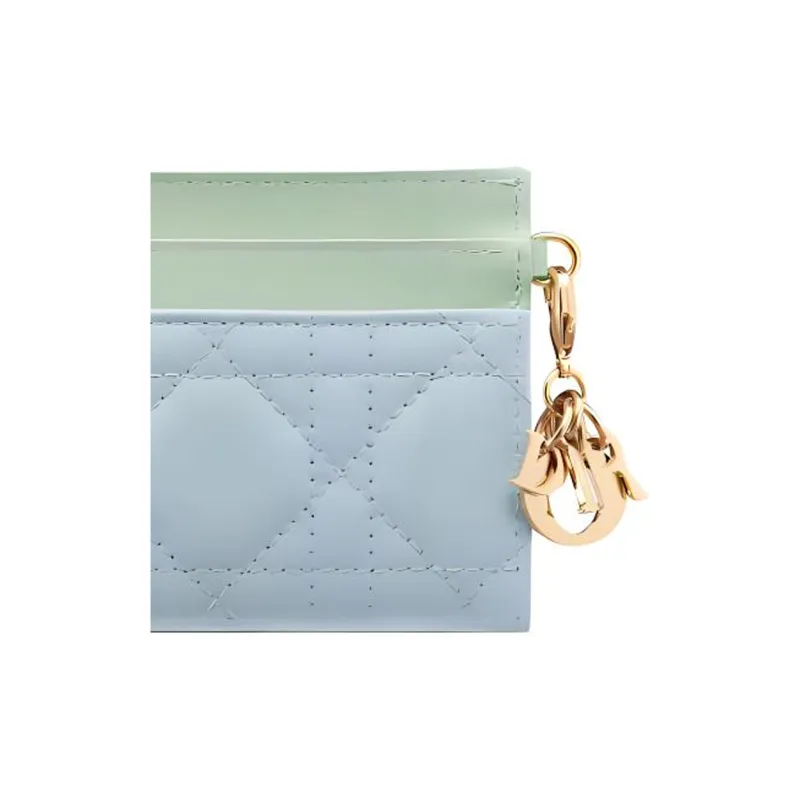 DIOR Lady Dior Sheepskin Card Holder Women's Light Mint Green With Space Blue Accents-3
