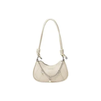 CinvaiKrose Synthetic Leather Underarm Crescent Bag, Crossbody Bag, Shoulder Bag Small Size Women's Cream White/Black