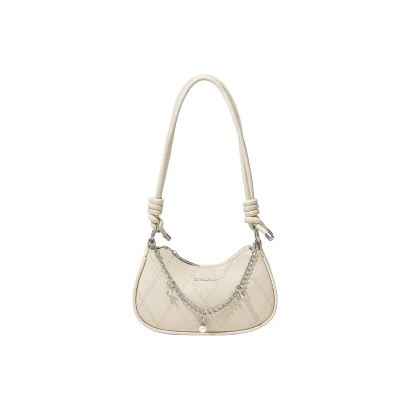 CinvaiKrose Synthetic Leather Crescent Bag Shoulder Bag Trumpets Women's Cream White/Black-0