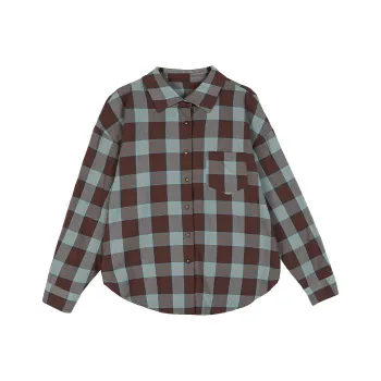 ERIRI Shirt Women's Coffee Green Plaid