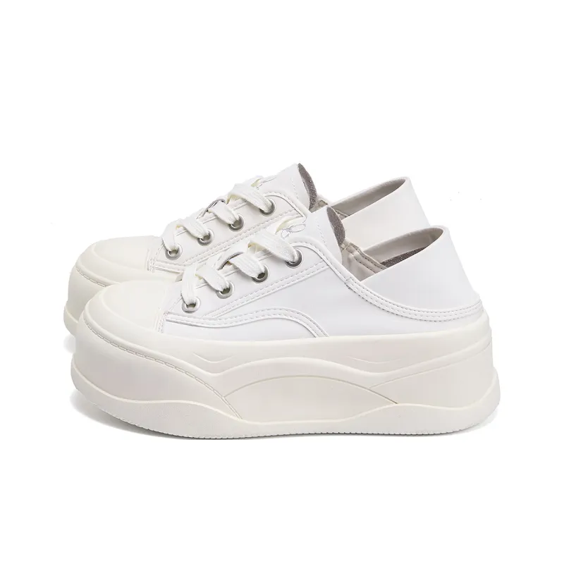 La Chapelle Abrasion Resistant Height Increasing Low Top Skateboard Shoes Women's White-2