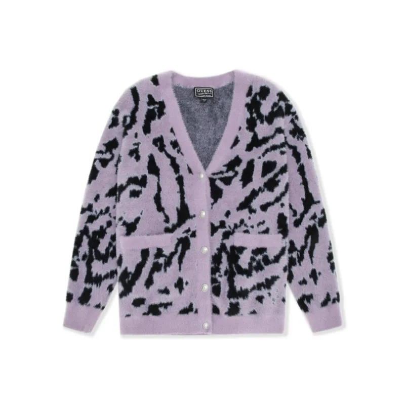 GUESS Knitwear Women's Black Purple Leopard Print-0