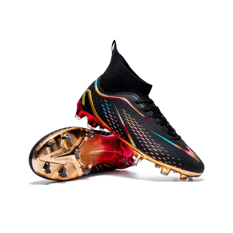 Binary FG Firm Ground Cushioning Abrasion Resistant Lightweight Slip Resistant Soccer Shoes Unisex Black Gold-5