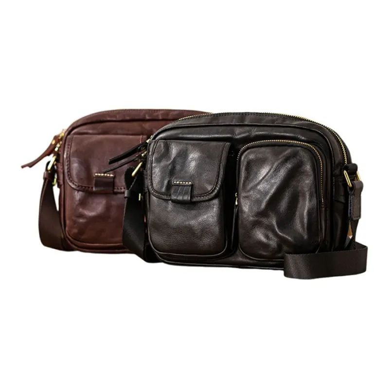 Back Step Top Grain Cow Leather Shoulder Bag Medium Size Men's Multicolor-8