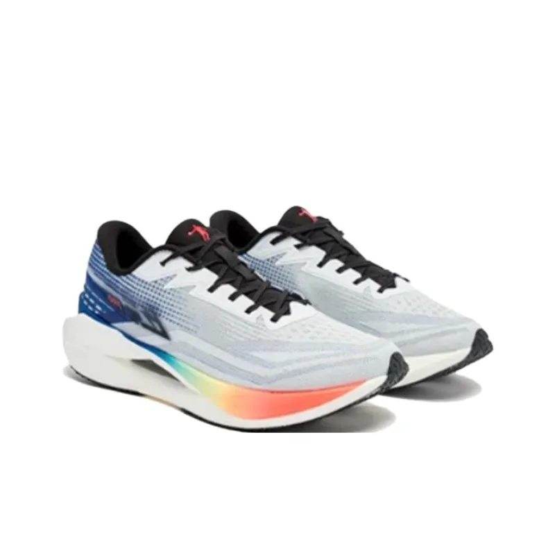 QIAODAN Flying Shadow PRO Anti Slip Wear Resistant Low Top Carbon Plate Running Shoes Men's White Blue-3