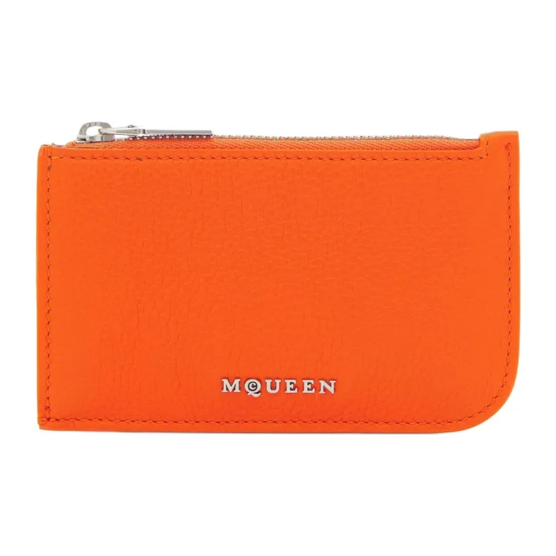 Alexander McQueen Grain Calfskin Card Holder Women's Orange-0