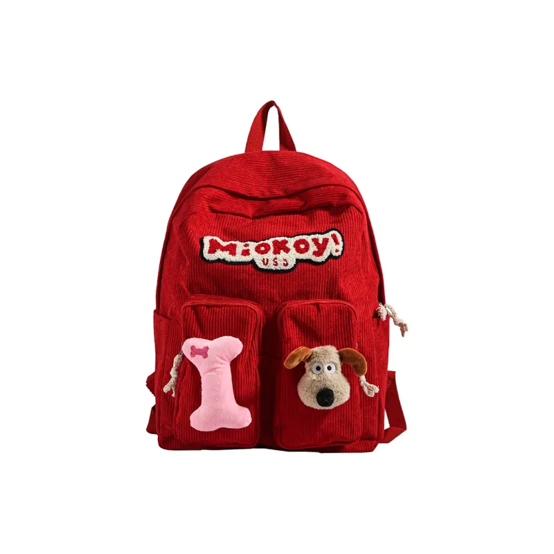 Dusen Kangaroo Corduroy Backpack Women's White/Black/Red-11