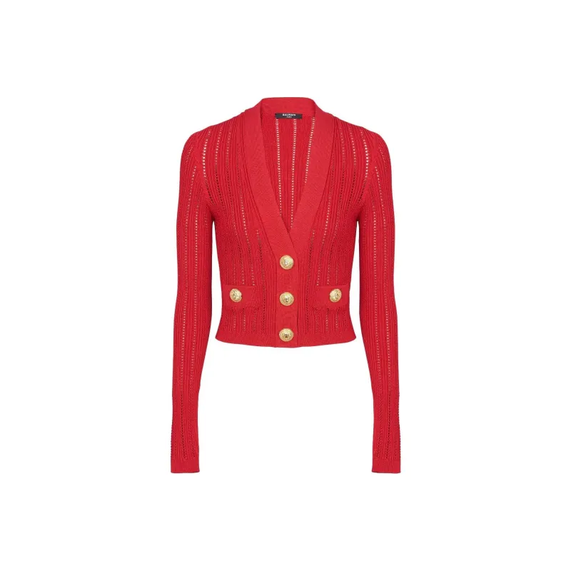 BALMAIN V neck Cropped Cardigan-0