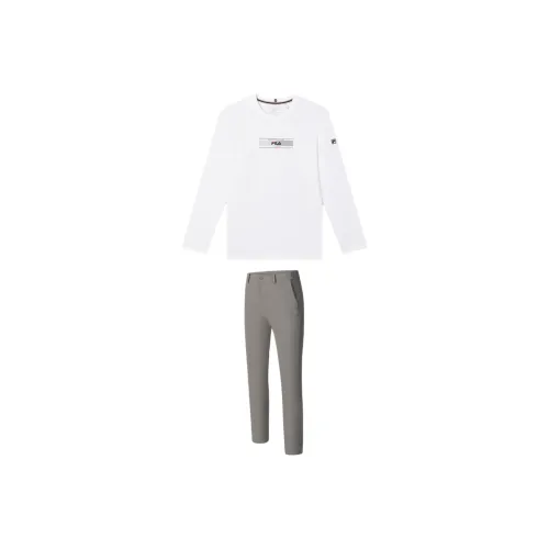 FILA Casual Sportswear Men Clothing Sets Standard White Top+Serpentine Green Bottom
