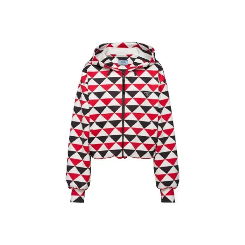PRADA Diamond Print Triangle Logo Coat 'Navy/Red/White'